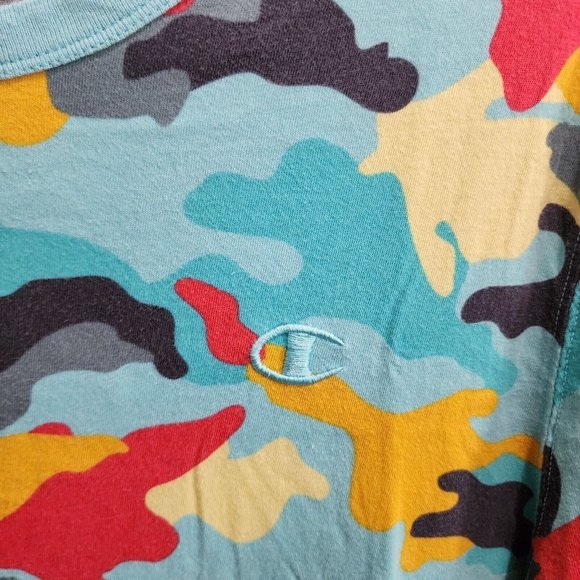 Champion Abstract Blue Camouflage AOP Logo Crewneck Short Sleeve T Shirt Size M - Picture 5 of 10